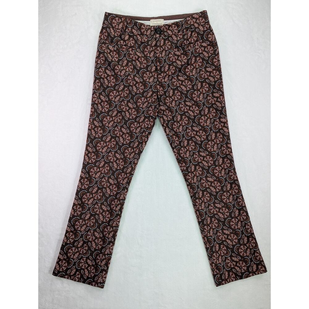 Anthropologie Size 4 The Essential Slim Straight Leg Jacquard Brown,Pink,White